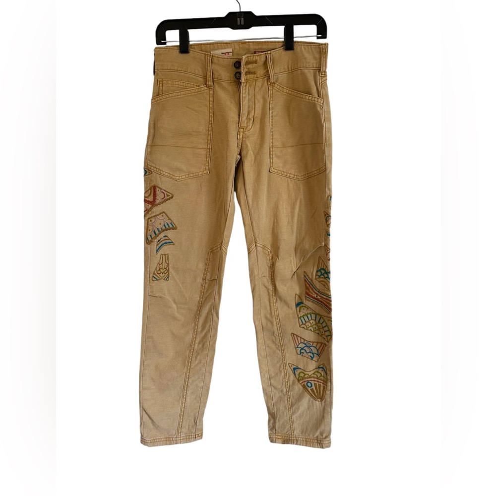 Anthropologie Pilcro Women The Wanderer 25 Khaki Low-Rise Embroidered tr…